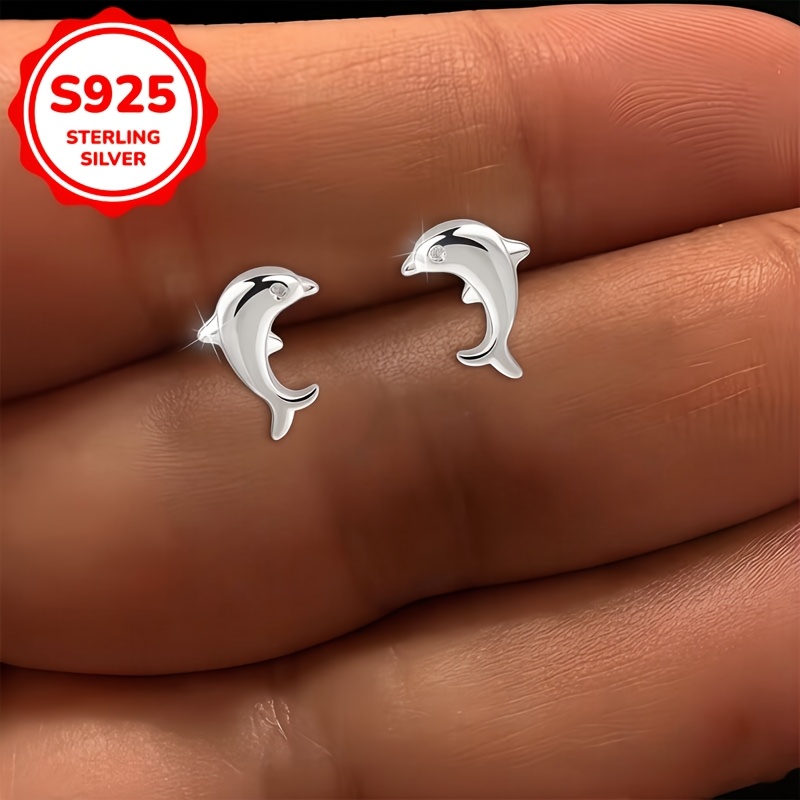 Women's S925 Silver Dolphin Stud Earrings, Cute and Elegant
